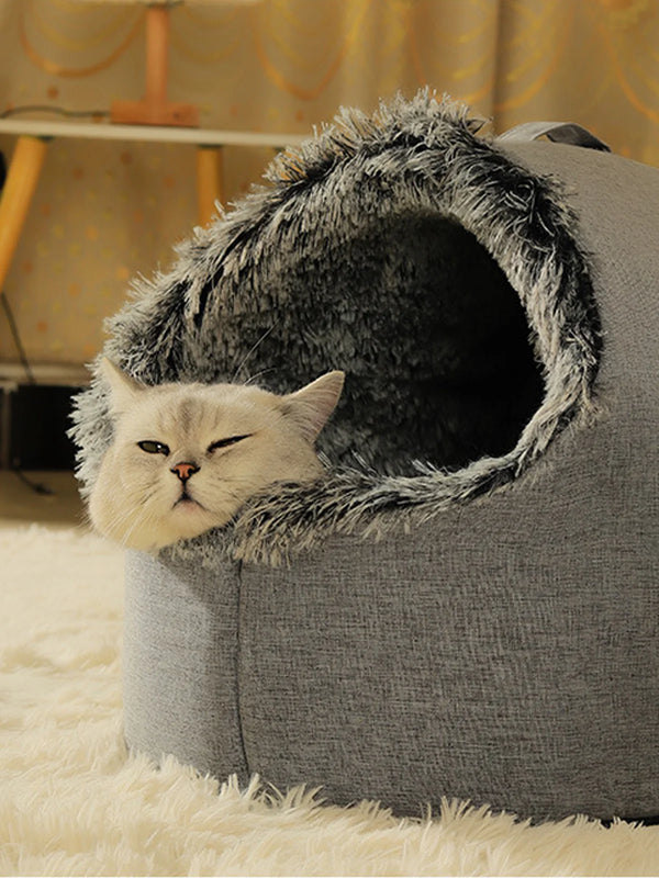 FurryHaven™ - Pet Plush Winter Cave Bed