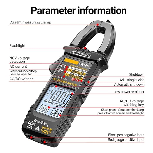 VoltEase™ - PN109 Ohmmeter Voltmeter Tester With Backlit 4000 Count Multimeter Battery Operated